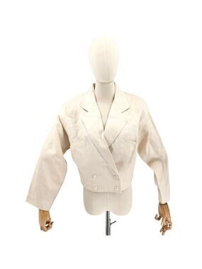 Vintage 80s Ann Gerlin Cream 100% Linen Cropped Jacket